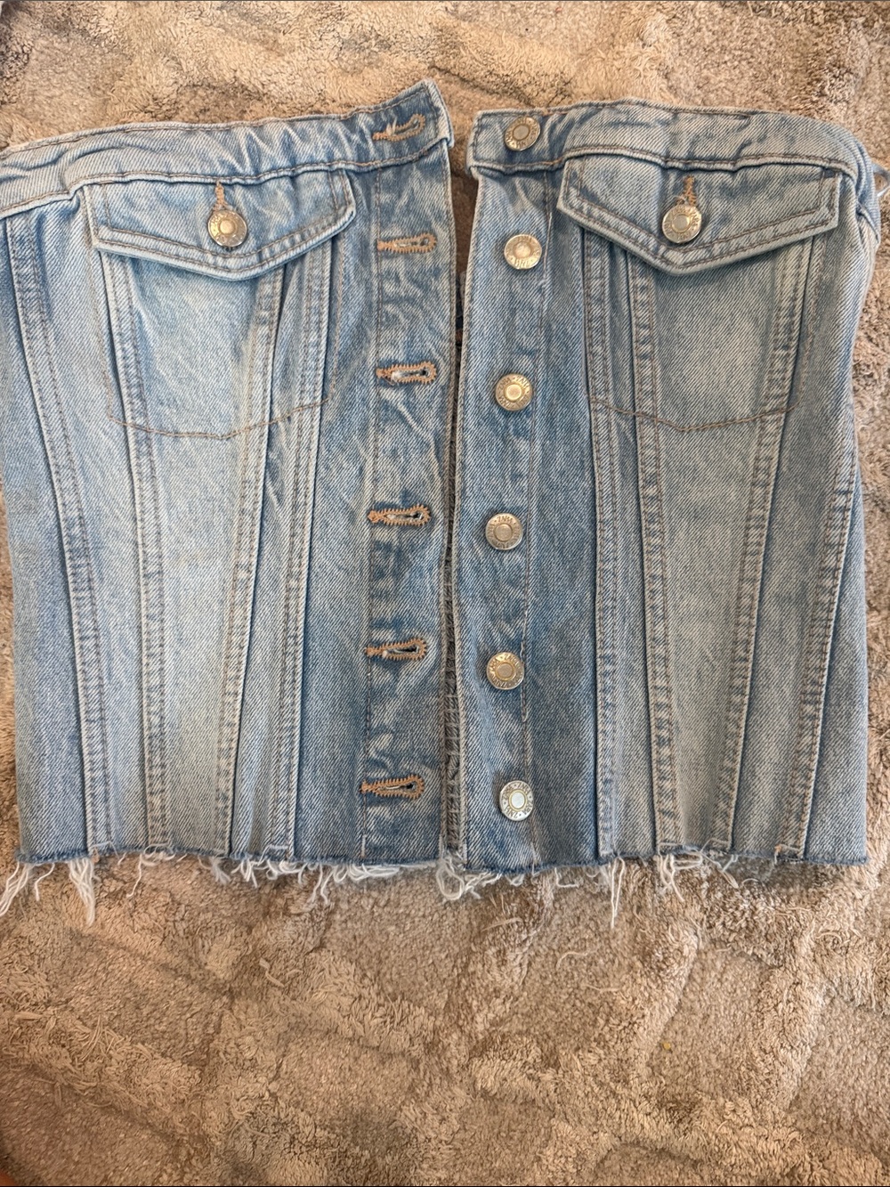 Zara Light Blue Denim Strapless Crop Top
